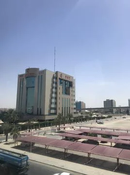 Low angle view against the metro city Stock Photos