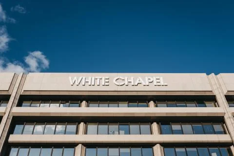 Low angle view against the sky of White Chapel Building, London, UK. Stock Photos