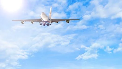 Low angle view of airplane taking off on the blue sky Stock Illustration