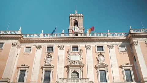 Low angle view of amazing Roman palace on famous Capitoline Hill, ancient Stock-Footage 224655361