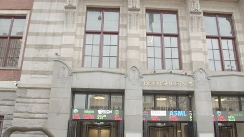Low angle view of the Amsterdam Stock ticker symbol in front of building Stock Footage 166023406