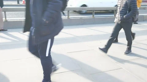 Low angle view of anonymous commuters at rush hour Video stock 88424439