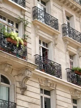 Low angle view of an apartment building, paris, france Stock Photos