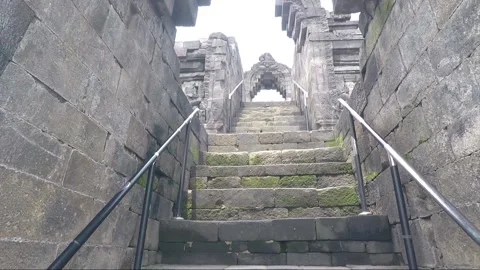 Low Angle View of Arched Staircase, Borobudur Temple, Java, Indonesia Stock Footage 308481408