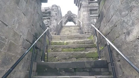 Low Angle View of Arched Staircase, Borobudur Temple, Java, Indonesia Stock Footage 308483331