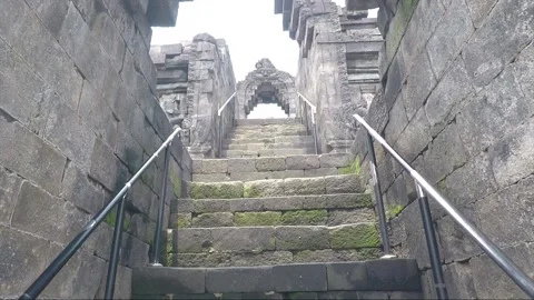 Low Angle View of Arched Staircase, Borobudur Temple, Java, Indonesia Stock Footage 308483367
