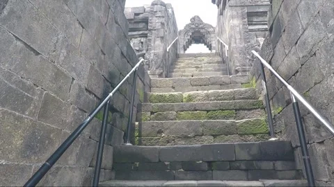 Low Angle View of Arched Staircase, Borobudur Temple, Java, Indonesia Stock Footage 308483374