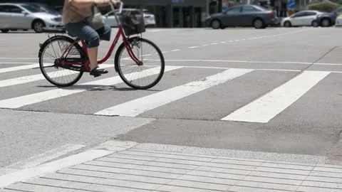 Low angle view to the asphalt street at the crossing intersection while cro.. Stock Footage 254048076