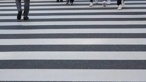 Low angle view to the asphalt street at zebra crossing area at intersection.. Stock Footage 309624831