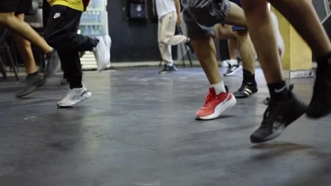 Low Angle View Of Athletes Feet Jumping During Boxing Training Class Stock Footage 332679302