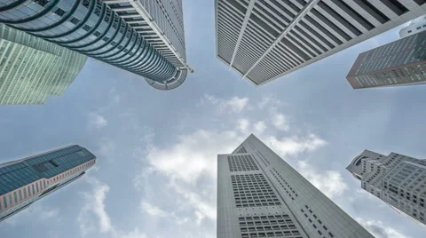 Low angle view of Banks and Commercial buildings in Central Business District Stock Footage 61785722
