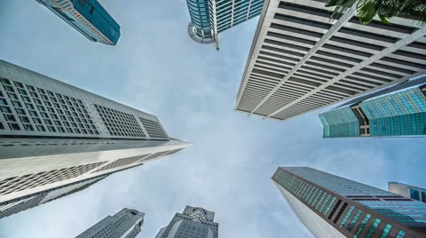Low angle view of Banks and Commercial buildings in Central Business District Stock Footage 61786721
