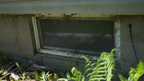 Low Angle View of Basement Window or Cellar Window Stock Footage 308836160