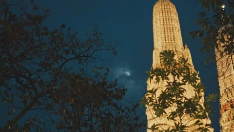Low angle view of a beautiful ancient buddhist temple against the dark night sky 動画素材 346665196