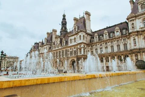 Low angle view of the beautiful Hotel de Ville in Paris, France on a gloomy d Stock Photos