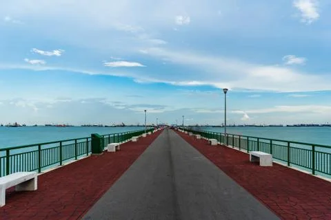 Low angle view of Bedok Jetty Singapore reaching into the sea Foto stock