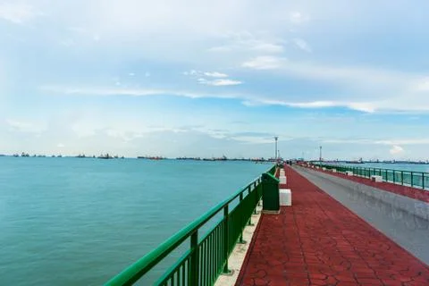 Low angle view of Bedok Jetty Singapore reaching into the sea Stock Photos