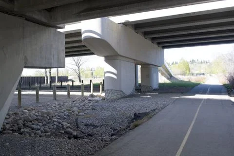Low Angle View Below Overpass Bridge - Bike Hike Path Stock Photos