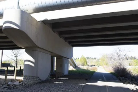 Low Angle View Below Overpass Bridge - Bike Hike Path Stock Photos