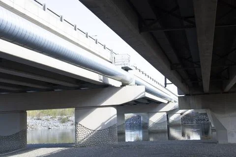 Low Angle View Below Overpass Bridge - Cement Structure Stock Photos