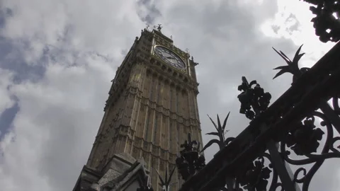 A low angle view of the Big Ben Tower. Stock Footage 121173892