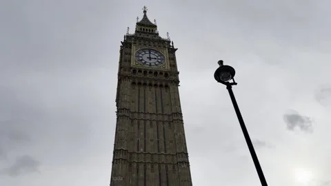 Low Angle View of Big Ben Clock Tower Against Cloudy Sky London Video stock 331590878