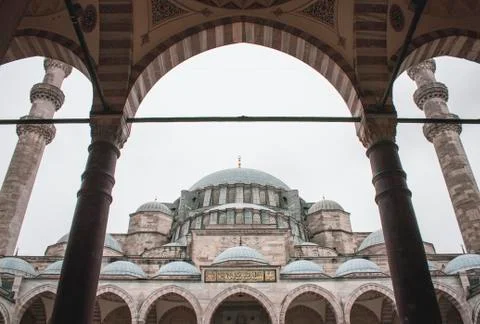 Low angle view on the Blue Mosque Istanbul with arcades Stock Photos
