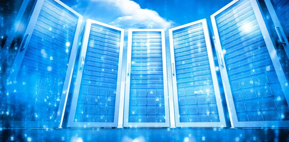 Low angle view of blue network server Stock Photos