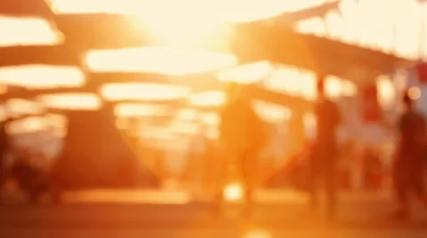 Low angle view of blurred people walking on the street Stock Footage 53321779