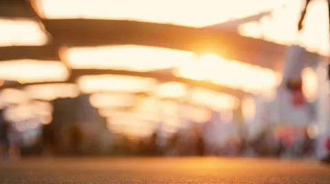 Low angle view of blurred people walking on the street. Shot in slow motion Stock Footage 53331470