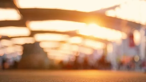 Low angle view of blurred people walking on the street. Shot in slow motion Video stock 53332411