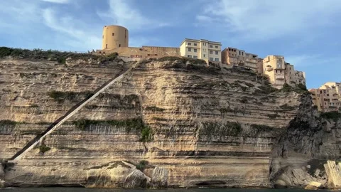 Low angle view of Bonifacio city on cliff, Corsica Видео 278843260