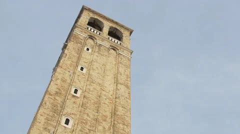 Low angle view of a brick tower in Venice Stock Footage 58834501