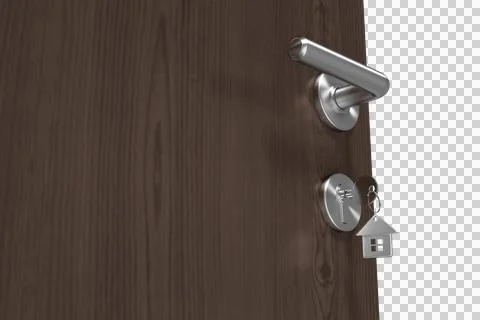 Low angle view of brown door with house key Stock Photos
