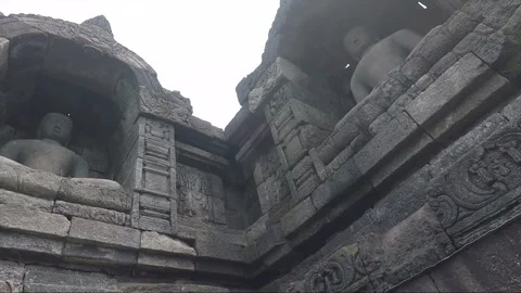 Low Angle View, Buddha Statue, Temple Terrace Wall, Borobudur, Java, Indonesia Stock Footage 244981084