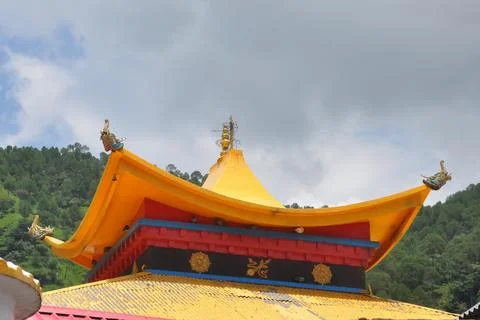 Low angle view of Buddhist temple roof in Rewalsar lake (Mandi) Stock Photos