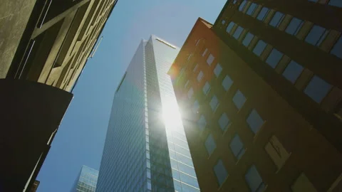Low angle view of buildings in Downtown Toronto Stock Footage 218002470