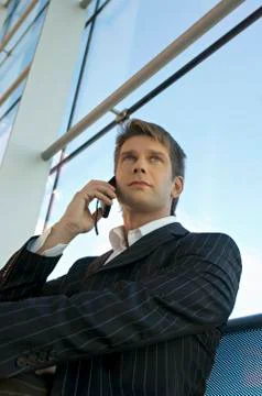 Low angle view of a businessman talking on a mobile phone Stock Photos