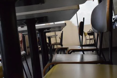 Low angle view cafe seating Stock Photos