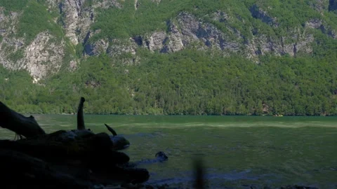 Low angle view of calm Bohinj lake in Slovenia Stock Footage 158017461