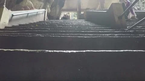 Low angle view, Camera moves upstairs inside Main Temple cave, Batu caves Stock Footage 196375093