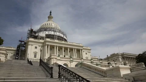 Low angle view of the Capitol Building in Washington DC, construction Stock Footage 155791371