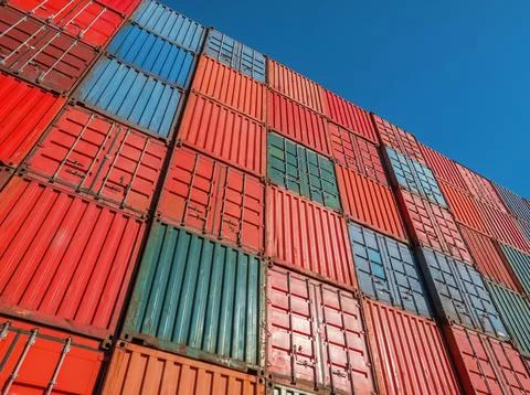 Low angle view of cargo containers Stock Photos