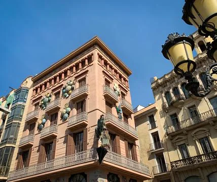 Low angle view of Casa Bruno Cuadros. Barcelona, Spain Stock Photos
