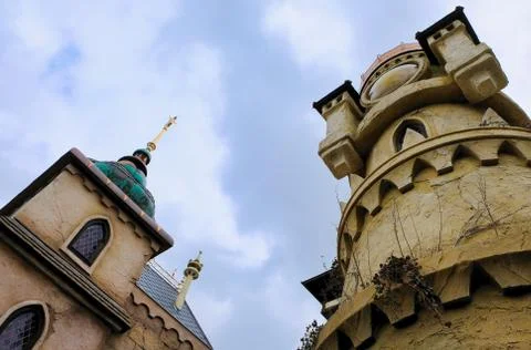 Low angle view of a castle against a cloudy sky Stock Photos