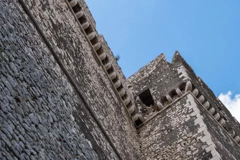 Low angle view of castle stone walls. 스톡 사진
