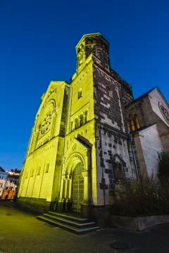 Low angle view of the catholic Herz-Jesu church in Aachen Burtscheid, Germany Stock Photos