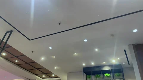 Low angle view of the ceiling design with spotlights. Stock Footage 320479721