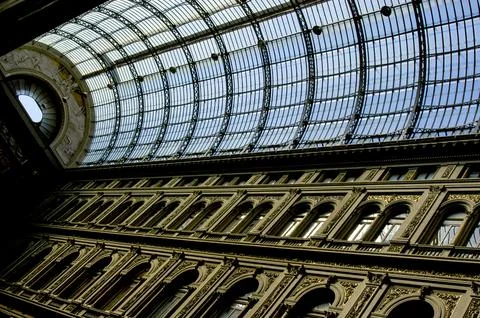 Low Angle view of the Ceiling of the Galleria Umberto I. Stock Photos