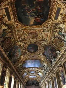 Low angle view of ceiling at Louvre Museum 写真素材